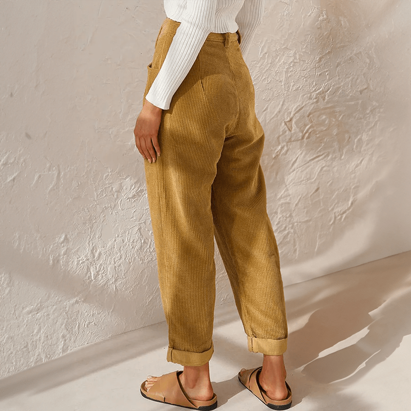 Marlowe | Pantalón de Pana con Cintura Elástica - StilfulltWomen's pantsHD883007VerdeSMarlowe | Pantalón de Pana con Cintura Elástica