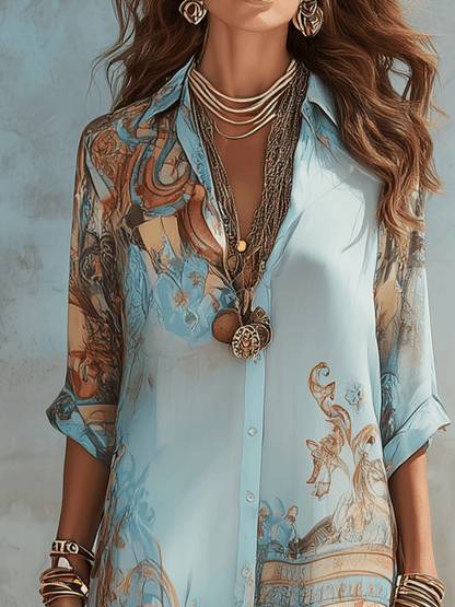 Marlowe | Vestido Camisero Midi de Gasa Estampada - StilfulltdressGLZ0730D7CWW_Blue||XS||YUXSMarlowe | Vestido Camisero Midi de Gasa Estampada