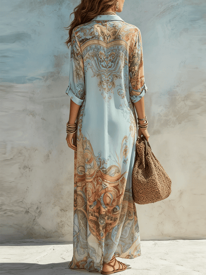 Marlowe | Vestido Camisero Midi de Gasa Estampada - StilfulltdressGLZ0730D7CWW_Blue||XS||YUXSMarlowe | Vestido Camisero Midi de Gasa Estampada