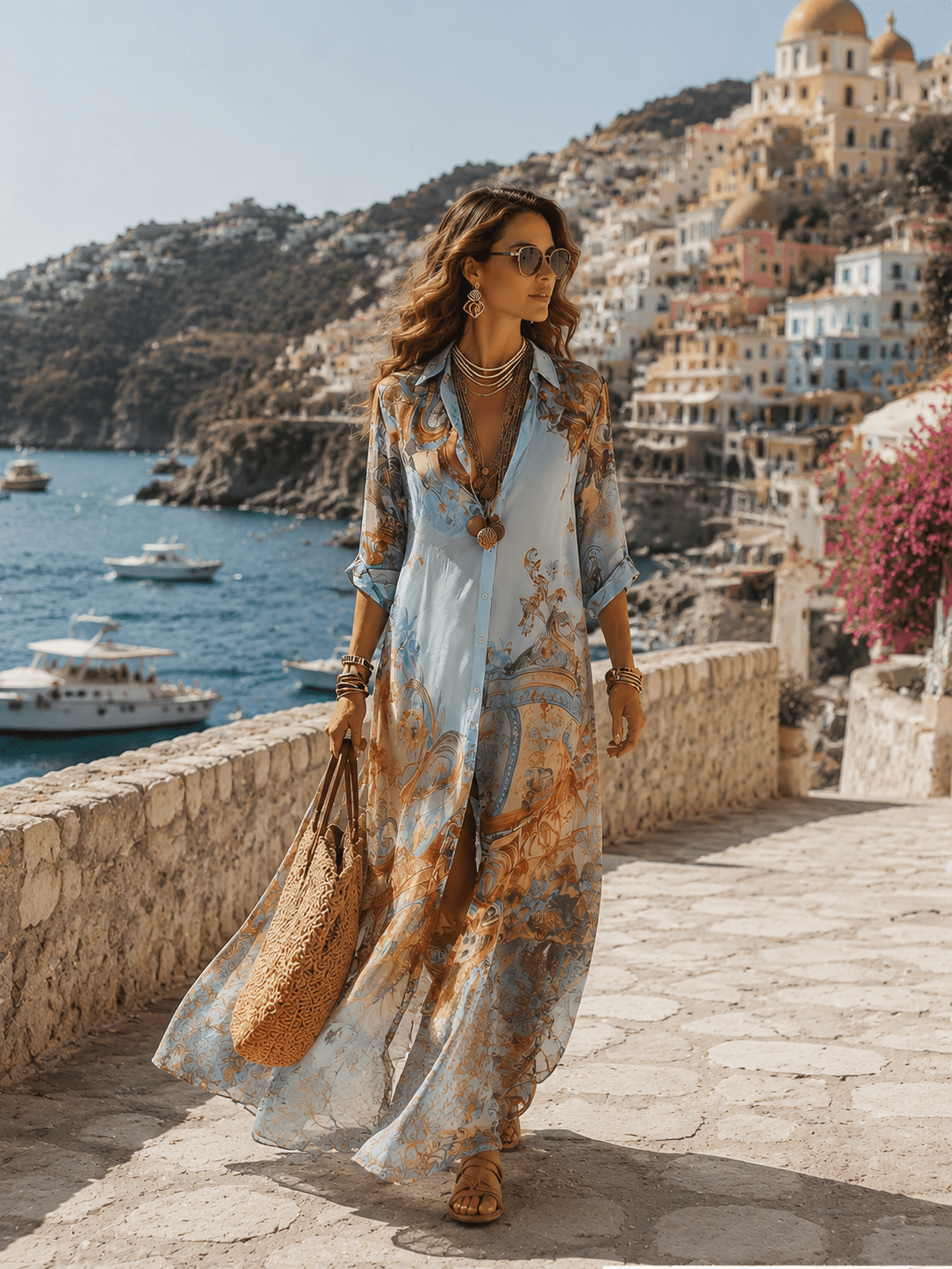 Marlowe | Vestido Camisero Midi de Gasa Estampada - StilfulltdressGLZ0730D7CWW_Blue||XS||YUXSMarlowe | Vestido Camisero Midi de Gasa Estampada