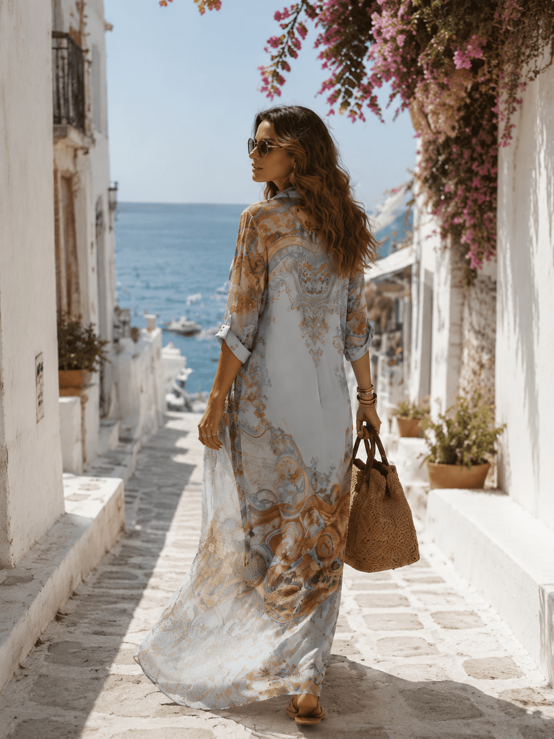 Marlowe | Vestido Camisero Midi de Gasa Estampada - StilfulltdressGLZ0730D7CWW_Blue||XS||YUXSMarlowe | Vestido Camisero Midi de Gasa Estampada