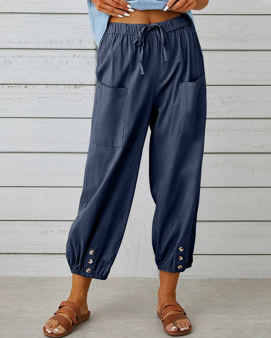 Meredith | Pantalón Holgado con Bajo Fruncido - StilfulltWomen's pantsD2-KP870057Azul marinoSMeredith | Pantalón Holgado con Bajo Fruncido