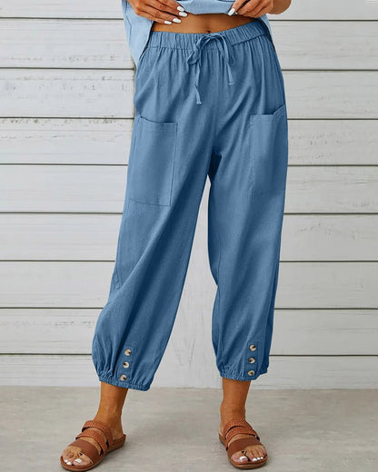 Meredith | Pantalón Holgado con Bajo Fruncido - StilfulltWomen's pantsD2-KP870041AzulSMeredith | Pantalón Holgado con Bajo Fruncido