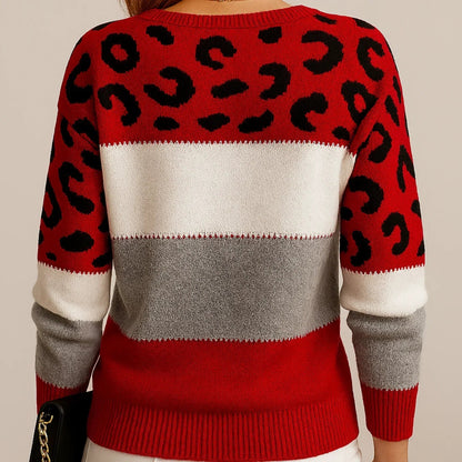 Mette | Blød Colorblock Strikbluse med Leopardmønster - StilfulltWomen's sweatersBrunligS/M/L/XL/2XL/3XLMette | Blød Colorblock Strikbluse med Leopardmønster
