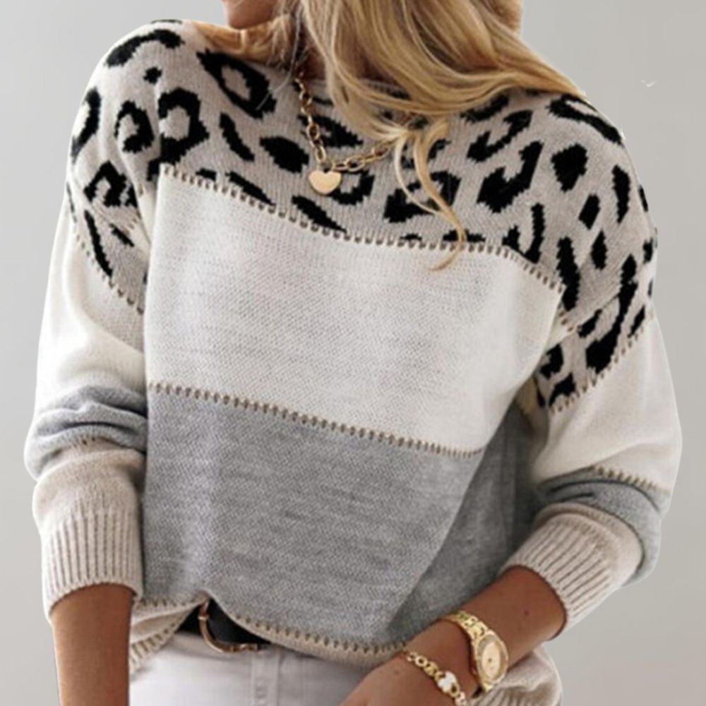Mette | Blød Colorblock Strikbluse med Leopardmønster - StilfulltWomen's sweatersBrunligS/M/L/XL/2XL/3XLMette | Blød Colorblock Strikbluse med Leopardmønster