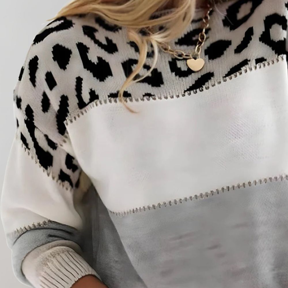 Mette | Blød Colorblock Strikbluse med Leopardmønster - StilfulltWomen's sweatersBrunligS/M/L/XL/2XL/3XLMette | Blød Colorblock Strikbluse med Leopardmønster