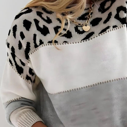Mette | Blød Colorblock Strikbluse med Leopardmønster - StilfulltWomen's sweatersBrunligS/M/L/XL/2XL/3XLMette | Blød Colorblock Strikbluse med Leopardmønster