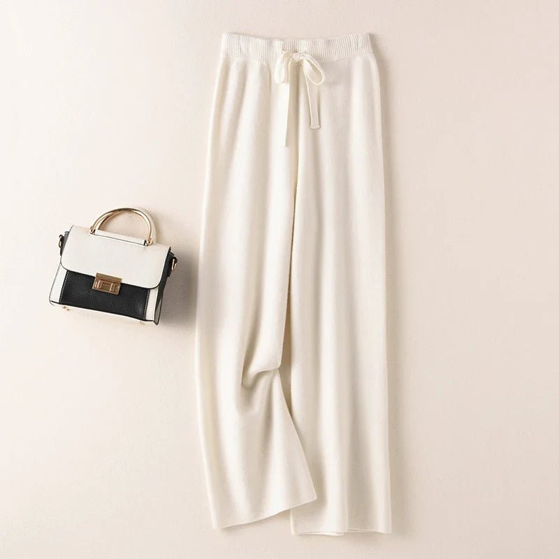 Nerea | Pantalón de Punto Ancho de Talle Alto - StilfulltWomen's pantsVER25MILSVER11409Blanco lechosoSNerea | Pantalón de Punto Ancho de Talle Alto