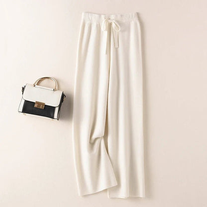 Nerea | Pantalón de Punto Ancho de Talle Alto - StilfulltWomen's pantsVER25MILSVER11409Blanco lechosoSNerea | Pantalón de Punto Ancho de Talle Alto