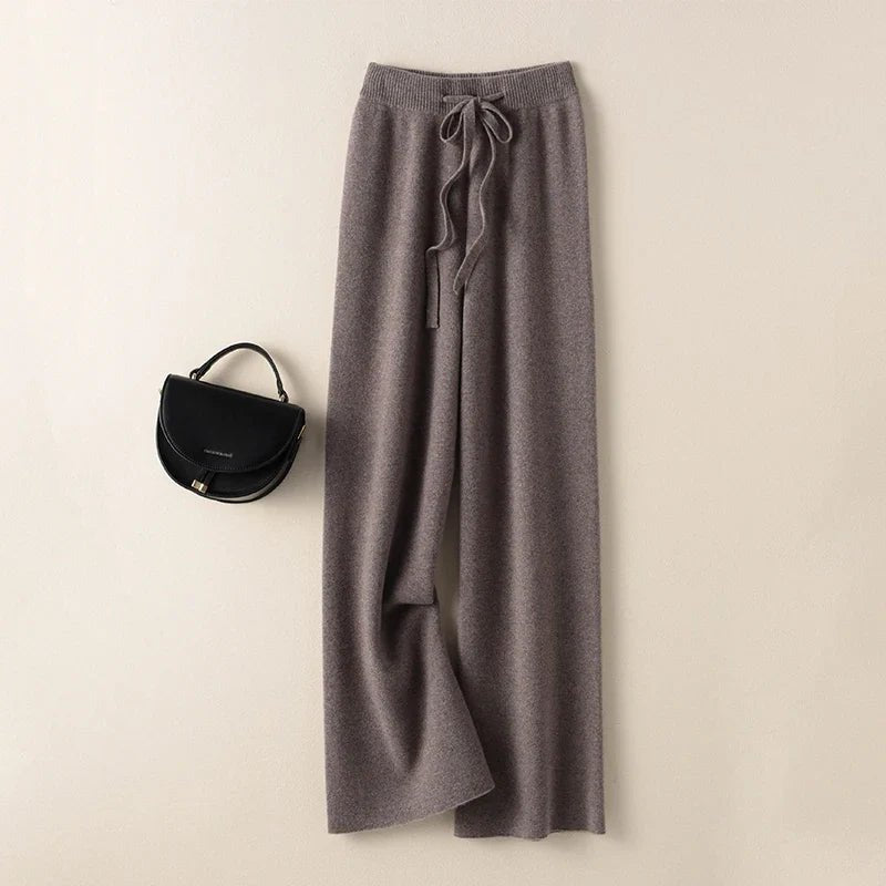 Nerea | Pantalón de Punto Ancho de Talle Alto - StilfulltWomen's pantsVER25DEESVER11427Camel oscuroSNerea | Pantalón de Punto Ancho de Talle Alto