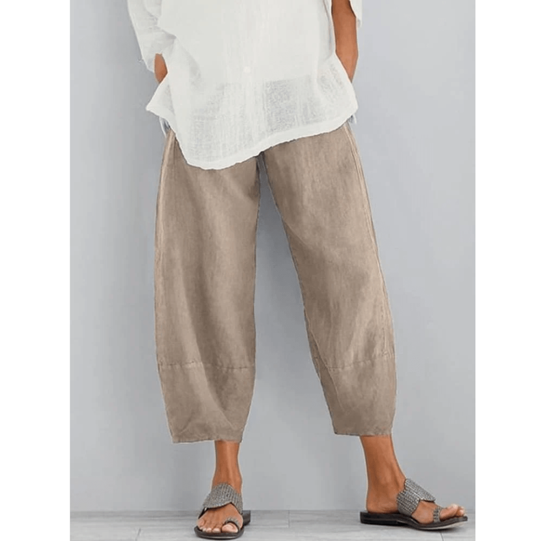 Nolan | Pantalón de Lino Holgado Tobillero - StilfulltWomen's pantsCaquiSNolan | Pantalón de Lino Holgado Tobillero
