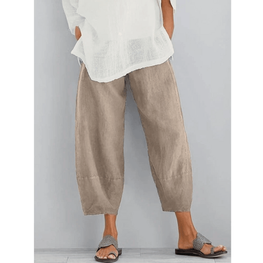 Nolan | Pantalón de Lino Holgado Tobillero - StilfulltWomen's pantsCaquiSNolan | Pantalón de Lino Holgado Tobillero
