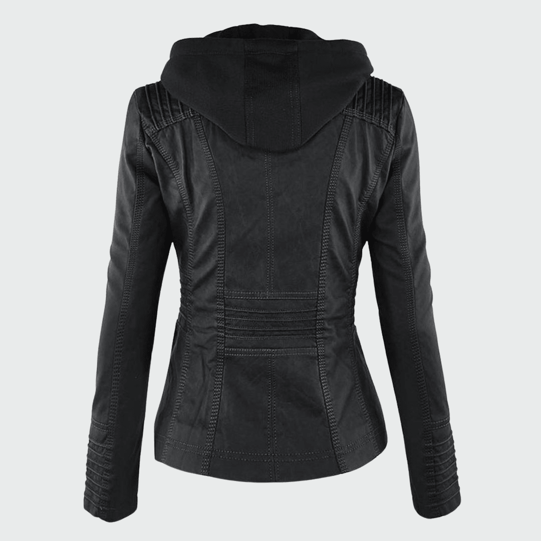 Ondine | Chaqueta Efecto Piel Entallada con Capucha - StilfulltWomen's jacketsJR858014Marrón oscuroSOndine | Chaqueta Efecto Piel Entallada con Capucha