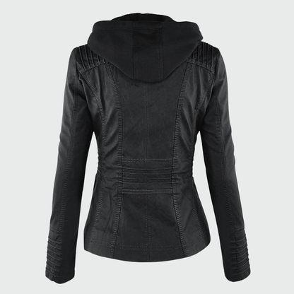 Ondine | Chaqueta Efecto Piel Entallada con Capucha - StilfulltWomen's jacketsJR858014Marrón oscuroSOndine | Chaqueta Efecto Piel Entallada con Capucha