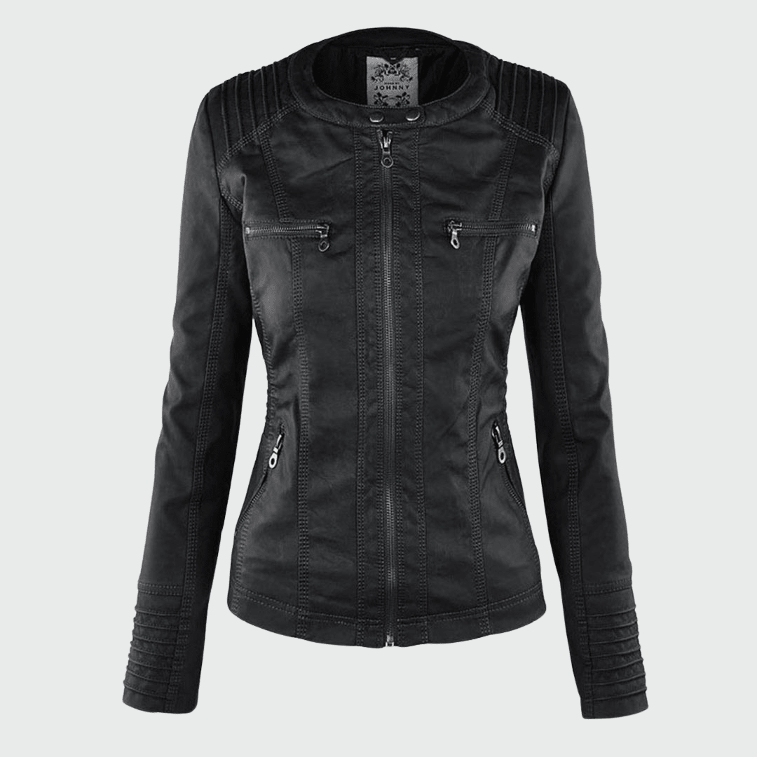 Ondine | Chaqueta Efecto Piel Entallada con Capucha - StilfulltWomen's jacketsJR858014Marrón oscuroSOndine | Chaqueta Efecto Piel Entallada con Capucha