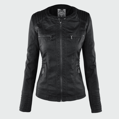 Ondine | Chaqueta Efecto Piel Entallada con Capucha - StilfulltWomen's jacketsJR858014Marrón oscuroSOndine | Chaqueta Efecto Piel Entallada con Capucha