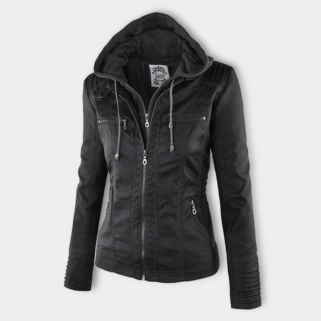Ondine | Chaqueta Efecto Piel Entallada con Capucha - StilfulltWomen's jacketsJR858014Marrón oscuroSOndine | Chaqueta Efecto Piel Entallada con Capucha