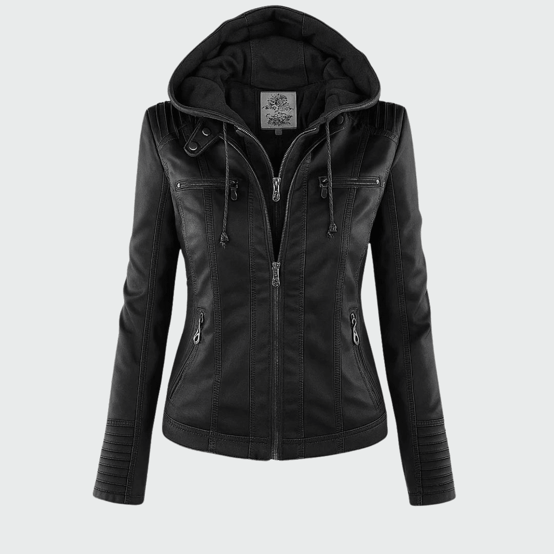 Ondine | Chaqueta Efecto Piel Entallada con Capucha - StilfulltWomen's jacketsJR858003NegroSOndine | Chaqueta Efecto Piel Entallada con Capucha