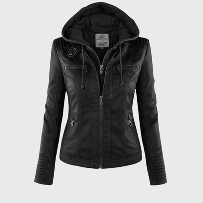 Ondine | Chaqueta Efecto Piel Entallada con Capucha - StilfulltWomen's jacketsJR858003NegroSOndine | Chaqueta Efecto Piel Entallada con Capucha