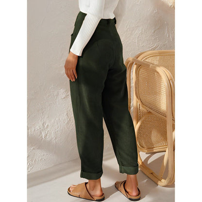 Oriane | Pantalón de Pana Tiro Alto con Pinzas y Bajo Vuelto - StilfulltWomen's pantsGrisSOriane | Pantalón de Pana Tiro Alto con Pinzas y Bajo Vuelto