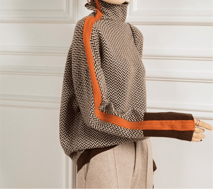 Ottilie | Jersey Cuello Alto Espiga Bicolor - StilfulltWomen's sweatersNaranjaSOttilie | Jersey Cuello Alto Espiga Bicolor