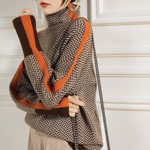 Ottilie | Jersey Cuello Alto Espiga Bicolor - StilfulltWomen's sweatersVerdeSOttilie | Jersey Cuello Alto Espiga Bicolor