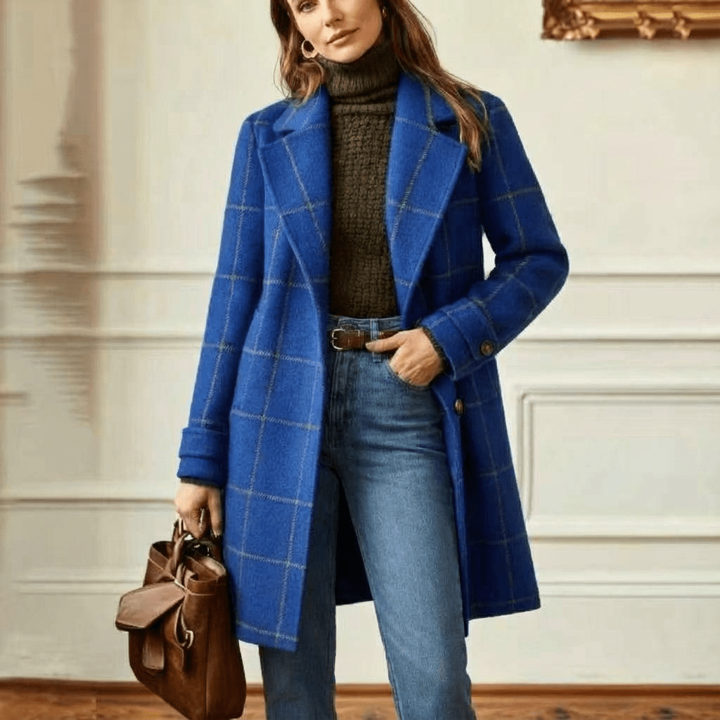 Ottoline | Abrigo de Lana a Cuadros Entallado - StilfulltWomen's jacketsAzul realS (EU 36-38 / UK 8-10)Ottoline | Abrigo de Lana a Cuadros Entallado
