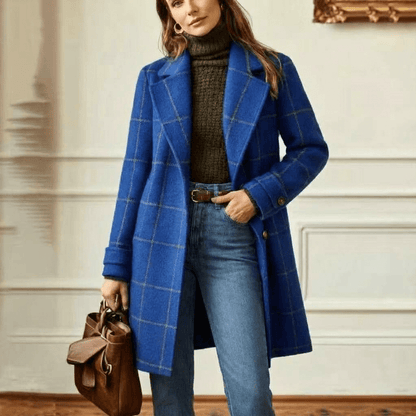 Ottoline | Abrigo de Lana a Cuadros Entallado - StilfulltWomen's jacketsAzul realS (EU 36-38 / UK 8-10)Ottoline | Abrigo de Lana a Cuadros Entallado
