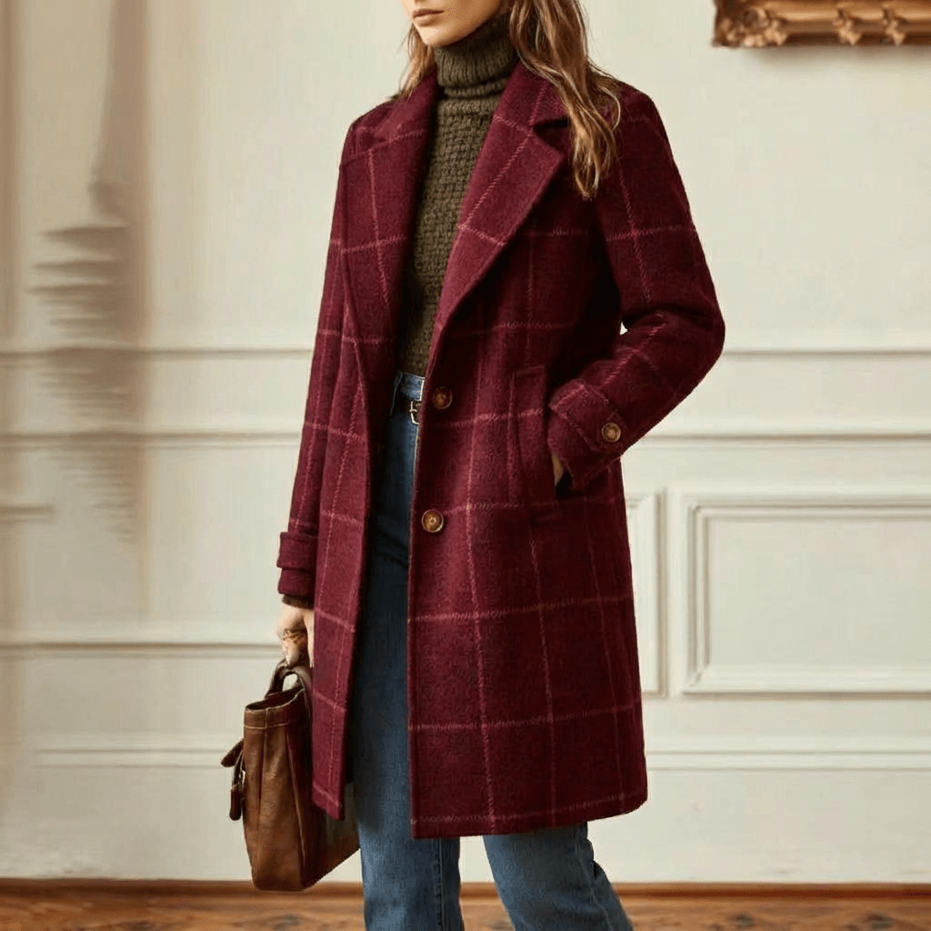 Ottoline | Abrigo de Lana a Cuadros Entallado - StilfulltWomen's jacketsBurdeosS (EU 36-38 / UK 8-10)Ottoline | Abrigo de Lana a Cuadros Entallado