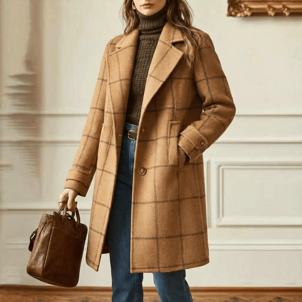 Ottoline | Abrigo de Lana a Cuadros Entallado - StilfulltWomen's jacketsCamelS (EU 36-38 / UK 8-10)Ottoline | Abrigo de Lana a Cuadros Entallado