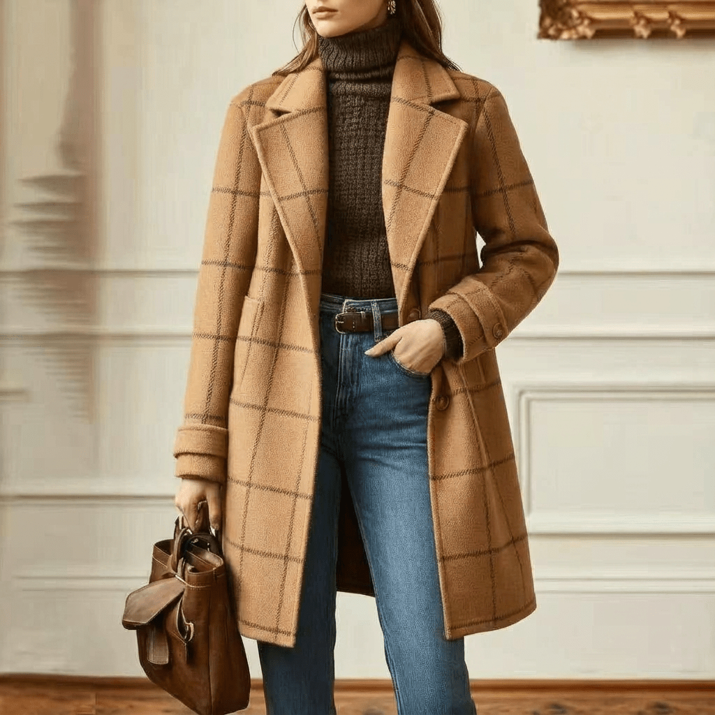 Ottoline | Abrigo de Lana a Cuadros Entallado - StilfulltWomen's jacketsCamelS (EU 36-38 / UK 8-10)Ottoline | Abrigo de Lana a Cuadros Entallado