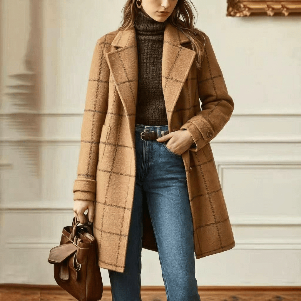 Ottoline | Abrigo de Lana a Cuadros Entallado - StilfulltWomen's jacketsCamelS (EU 36-38 / UK 8-10)Ottoline | Abrigo de Lana a Cuadros Entallado