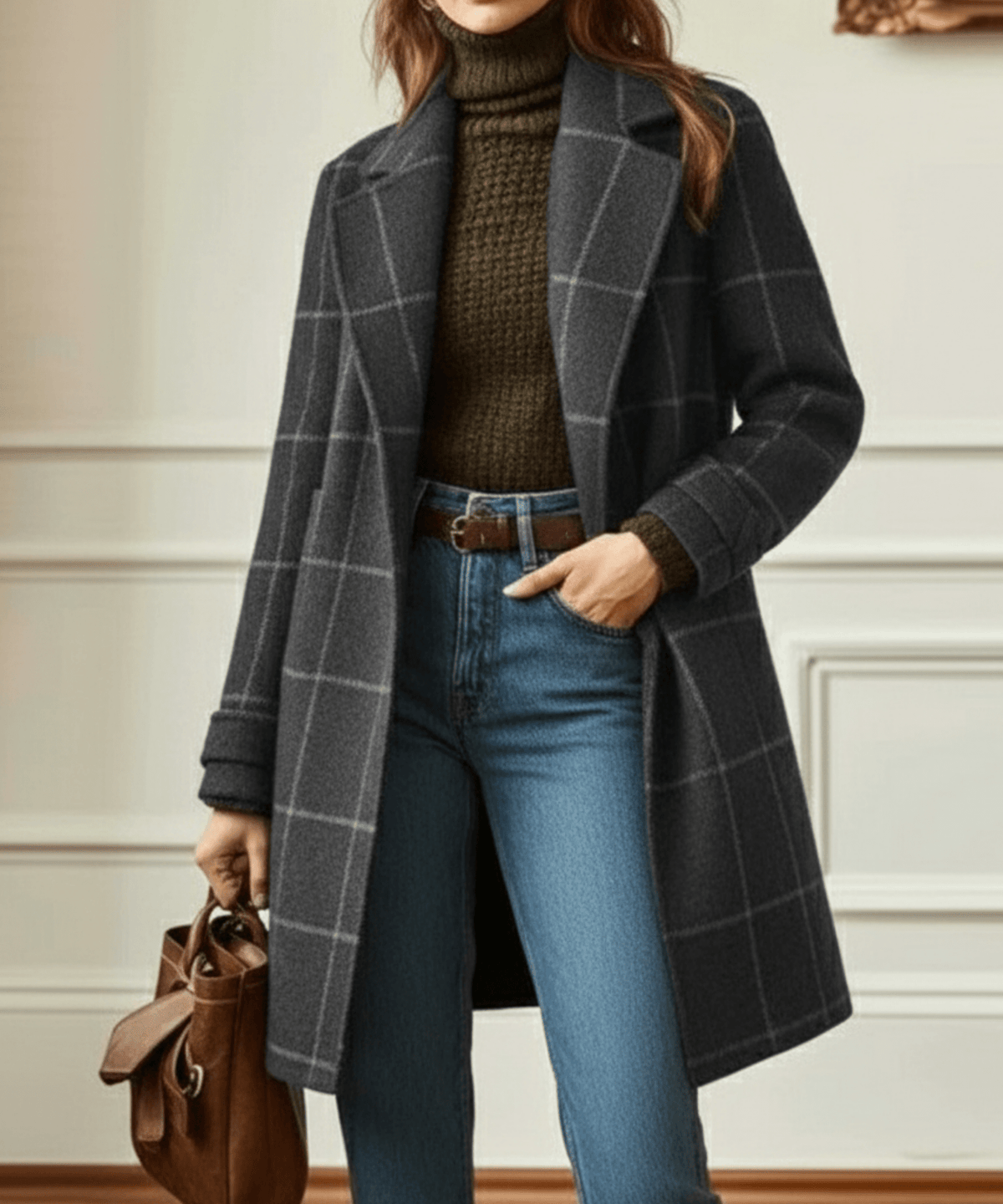 Ottoline | Abrigo de Lana a Cuadros Entallado - StilfulltWomen's jacketsGrisS (EU 36-38 / UK 8-10)Ottoline | Abrigo de Lana a Cuadros Entallado