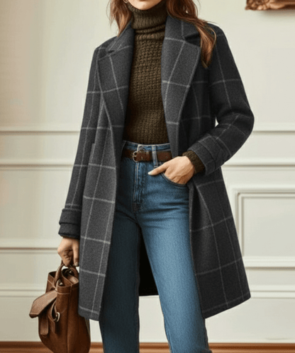 Ottoline | Abrigo de Lana a Cuadros Entallado - StilfulltWomen's jacketsGrisS (EU 36-38 / UK 8-10)Ottoline | Abrigo de Lana a Cuadros Entallado