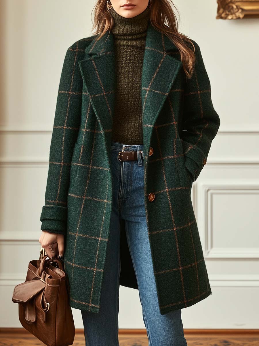 Ottoline | Abrigo de Lana a Cuadros Entallado - StilfulltWomen's jacketsVerde bosqueS (EU 36-38 / UK 8-10)Ottoline | Abrigo de Lana a Cuadros Entallado