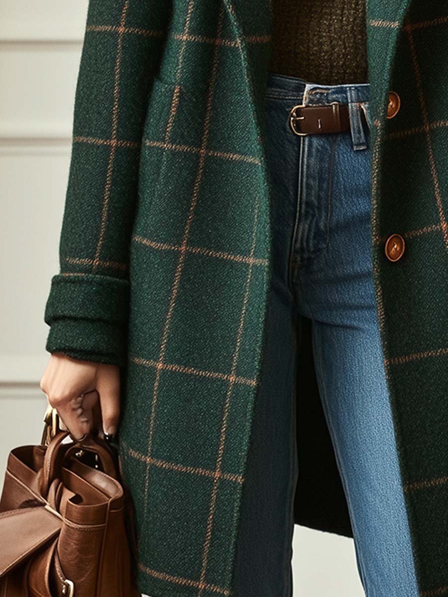 Ottoline | Abrigo de Lana a Cuadros Entallado - StilfulltWomen's jacketsVerde bosqueS (EU 36-38 / UK 8-10)Ottoline | Abrigo de Lana a Cuadros Entallado