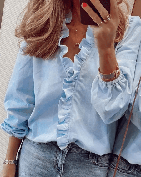 Palmer | Blusa con Volantes y Escote en V - StilfulltWomen's blousesAzulSPalmer | Blusa con Volantes y Escote en V