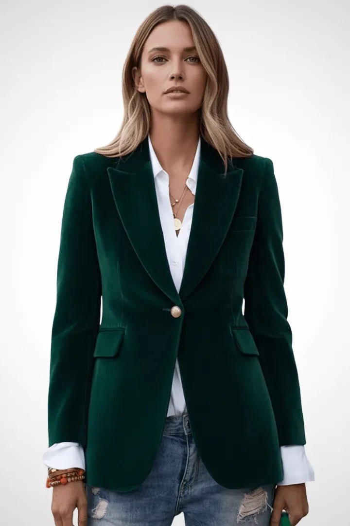 Perrine | Blazer Entallada de Terciopelo con Solapa de Pico - StilfulltWomen's jacketsMIS-0VDOZHVerdeSPerrine | Blazer Entallada de Terciopelo con Solapa de Pico