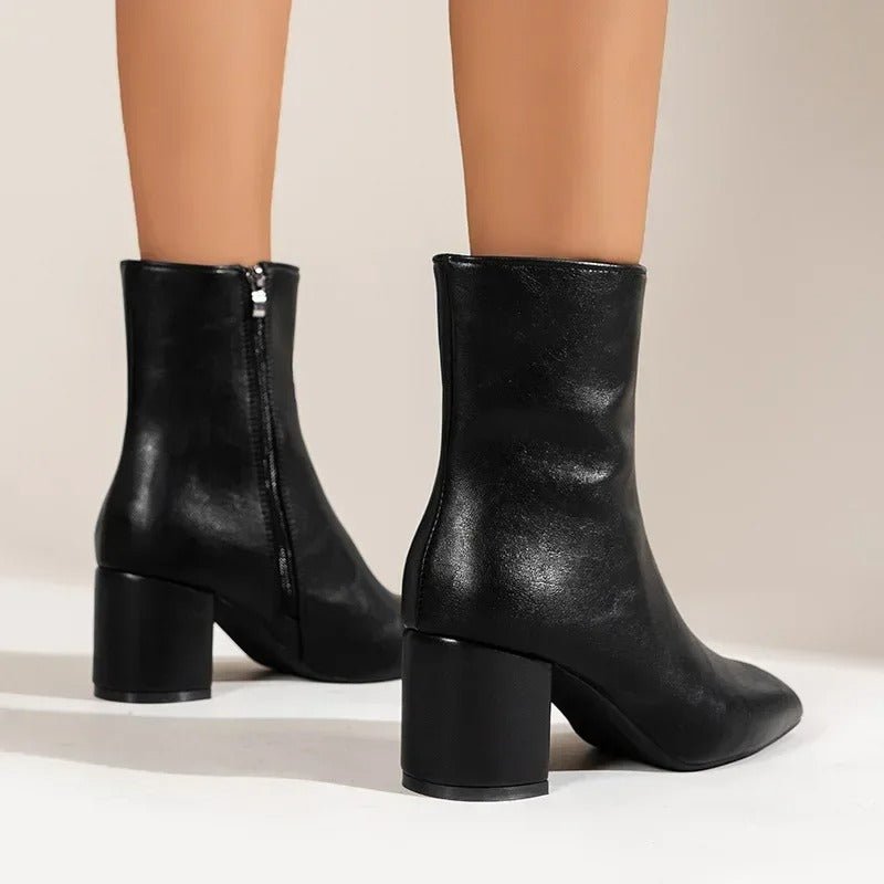 Philippa patent pointed-toe ankle boots with block heel, alternative view