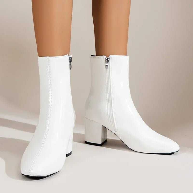 Philippa patent pointed-toe ankle boots with block heel, alternative view