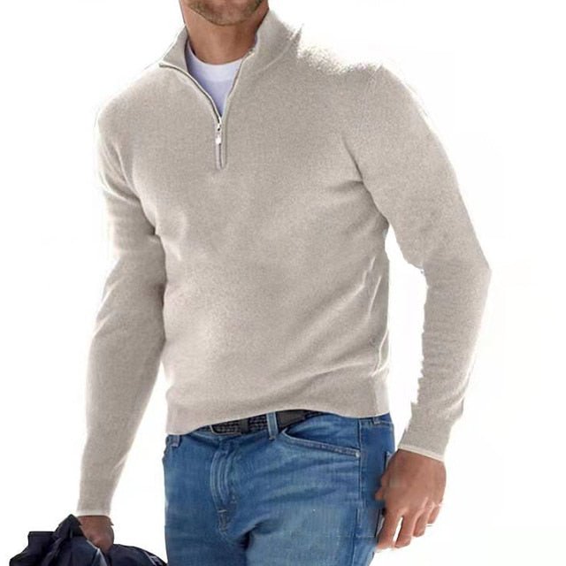 Preston | Jersey con Media Cremallera y Cuello Alto de Otoño - StilfulltMen's sweatersGQ920065BeigeSPreston | Jersey con Media Cremallera y Cuello Alto de Otoño