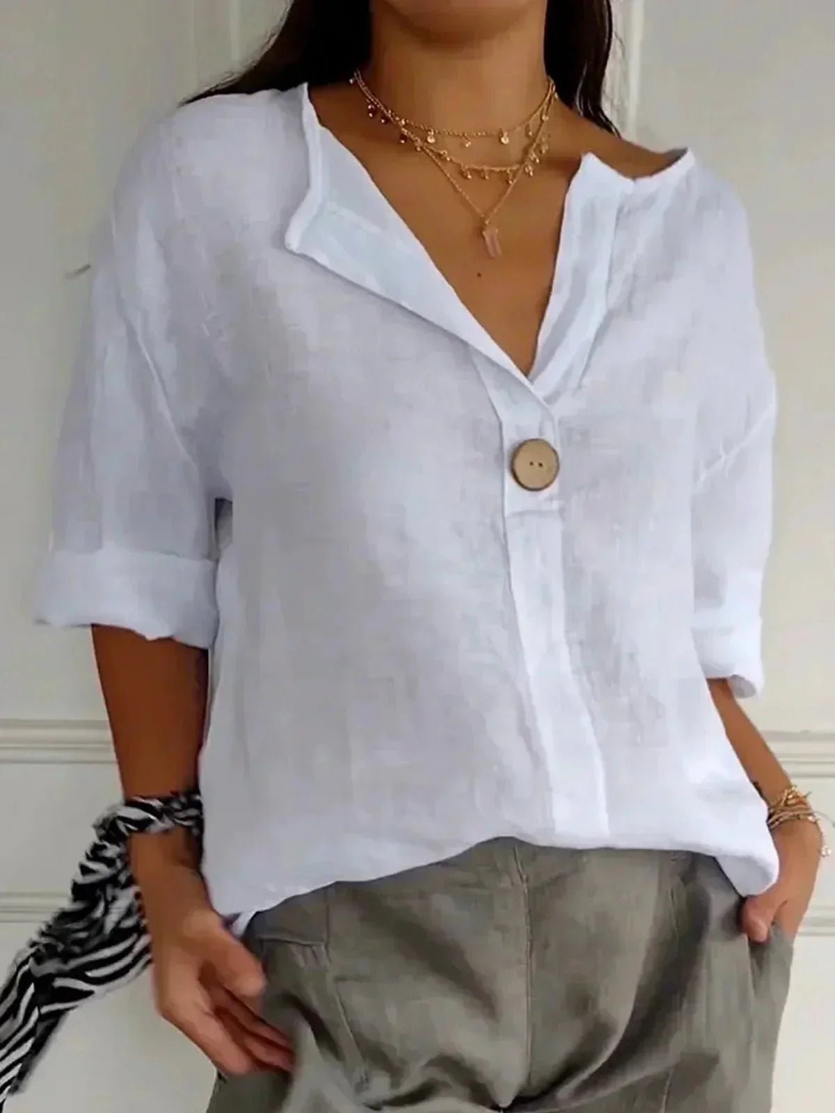 Reeve | Blusa de Lino con Escote en Pico - StilfulltWomen's blousesBlancoSReeve | Blusa de Lino con Escote en Pico