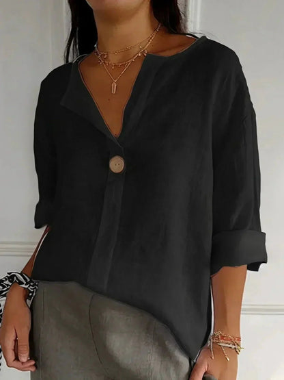 Reeve | Blusa de Lino con Escote en Pico - StilfulltWomen's blousesNegroSReeve | Blusa de Lino con Escote en Pico