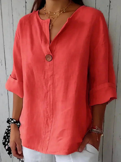 Reeve | Blusa de Lino con Escote en Pico - StilfulltWomen's blousesRojoSReeve | Blusa de Lino con Escote en Pico