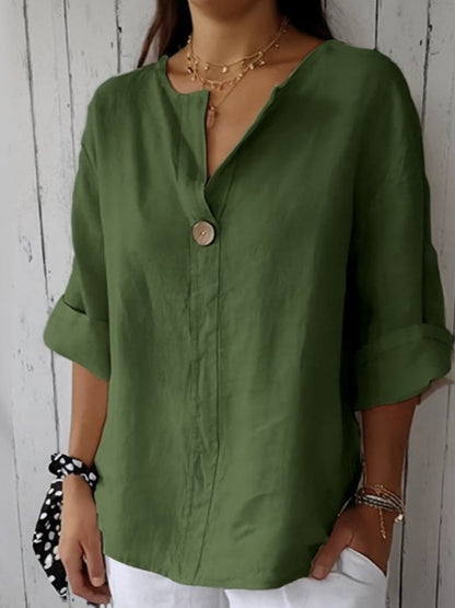 Reeve | Blusa de Lino con Escote en Pico - StilfulltWomen's blousesVerdeSReeve | Blusa de Lino con Escote en Pico