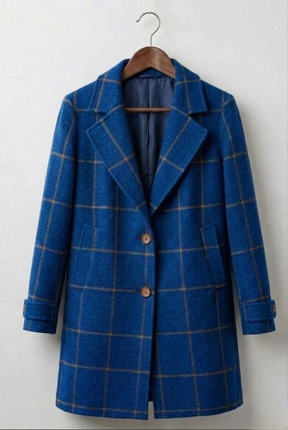 Rosalind | Abrigo Largo de Tweed a Cuadros - StilfulltWomen's jacketsAzulSRosalind | Abrigo Largo de Tweed a Cuadros