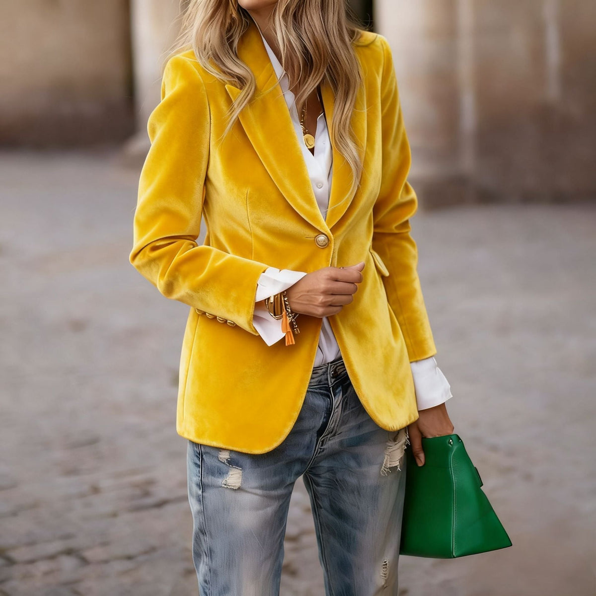Séraphine | Blazer de Terciopelo Entallado - StilfulltWomen's jacketsAmarilloSSéraphine | Blazer de Terciopelo Entallado