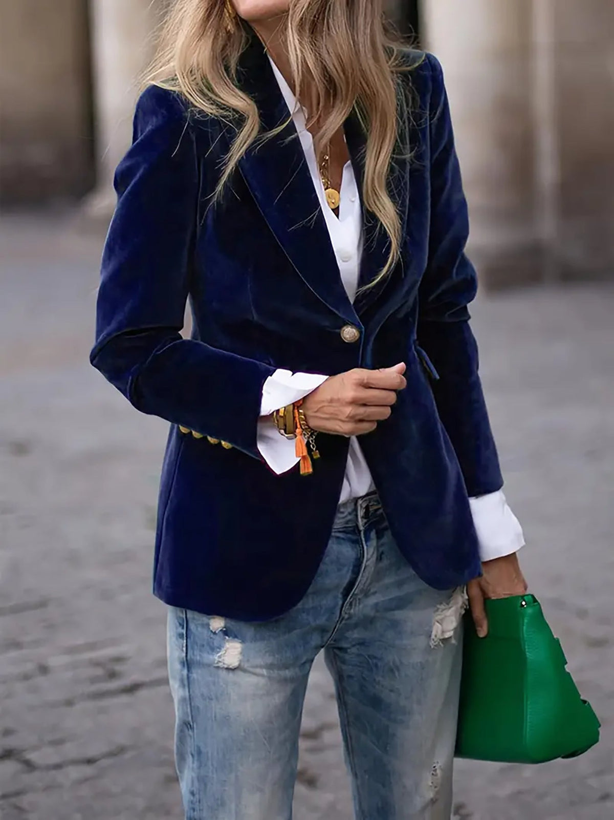 Séraphine | Blazer de Terciopelo Entallado - StilfulltWomen's jacketsAzul oscuroSSéraphine | Blazer de Terciopelo Entallado