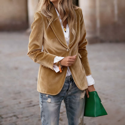 Séraphine | Blazer de Terciopelo Entallado - StilfulltWomen's jacketsCaquiSSéraphine | Blazer de Terciopelo Entallado