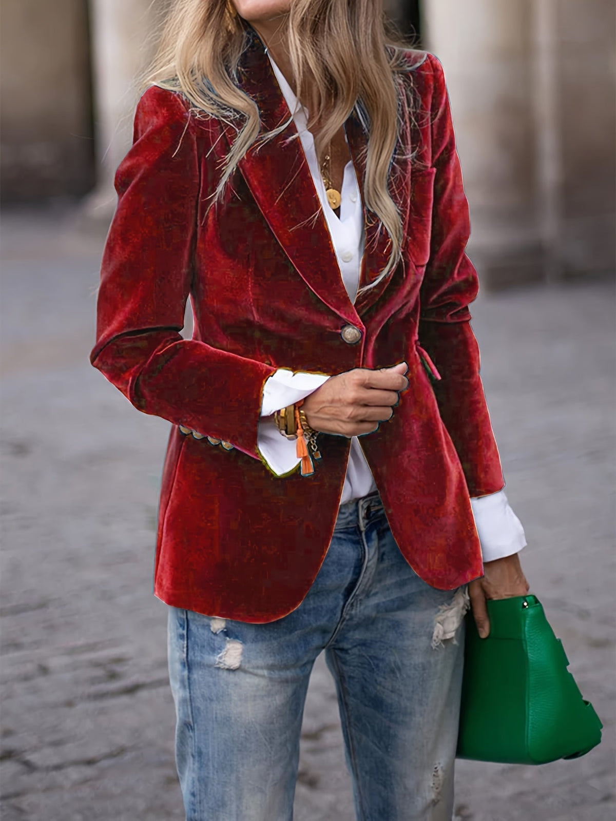 Séraphine | Blazer de Terciopelo Entallado - StilfulltWomen's jacketsMAELIS-DR-SRojo oscuroSSéraphine | Blazer de Terciopelo Entallado